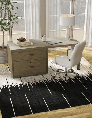 Black White 8' x 8' Cowhide Leather Square Rug