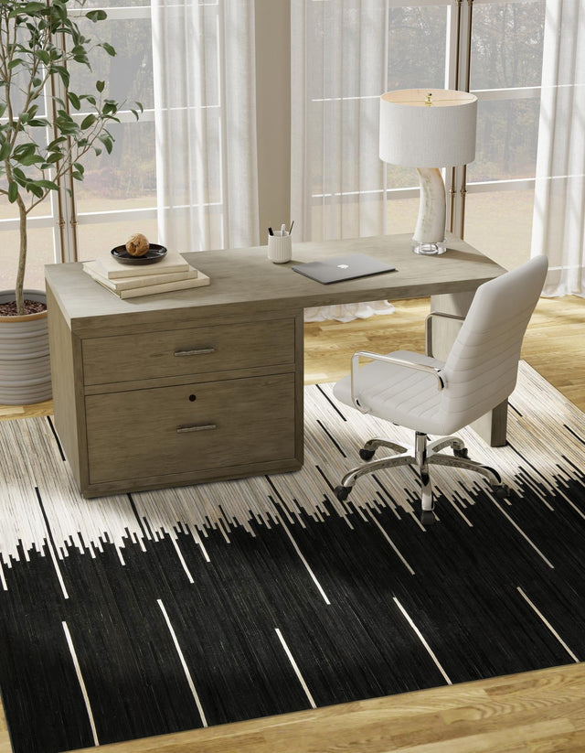 Black White 8' x 8' Cowhide Leather Square Rug