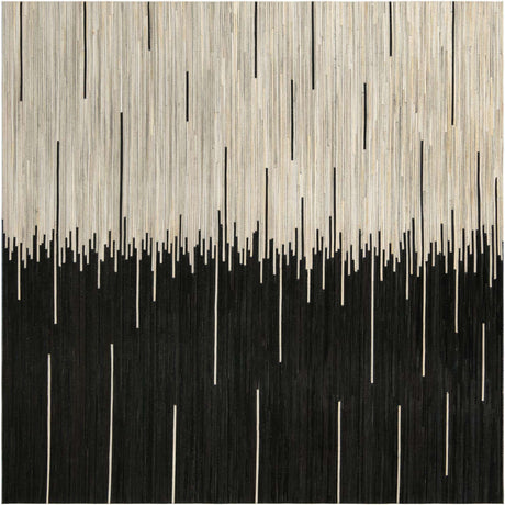 Black White 8' x 8' Cowhide Leather Square Rug