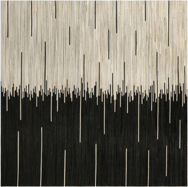 Black White 8' x 8' Cowhide Leather Square Rug
