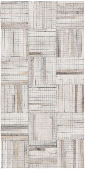 Light Brown Ivory 1' 2 x 3' 1 Cowhide Leather Runner Rug