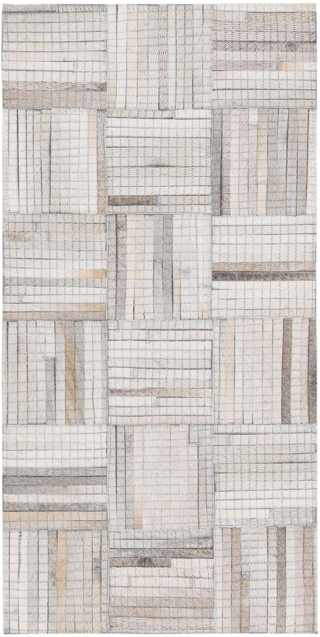 Light Brown Ivory 1' 2 x 3' 1 Cowhide Leather Runner Rug