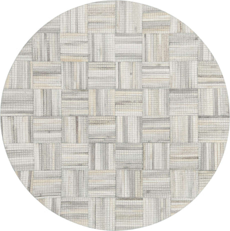 Light Brown Ivory 4' 1 x 4' 1 Cowhide Leather Round Rug