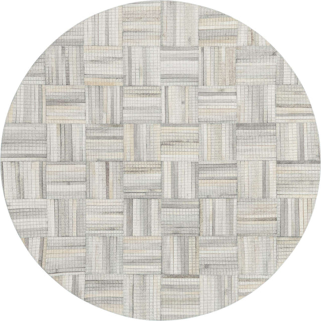 Light Brown Ivory 4' 1 x 4' 1 Cowhide Leather Round Rug