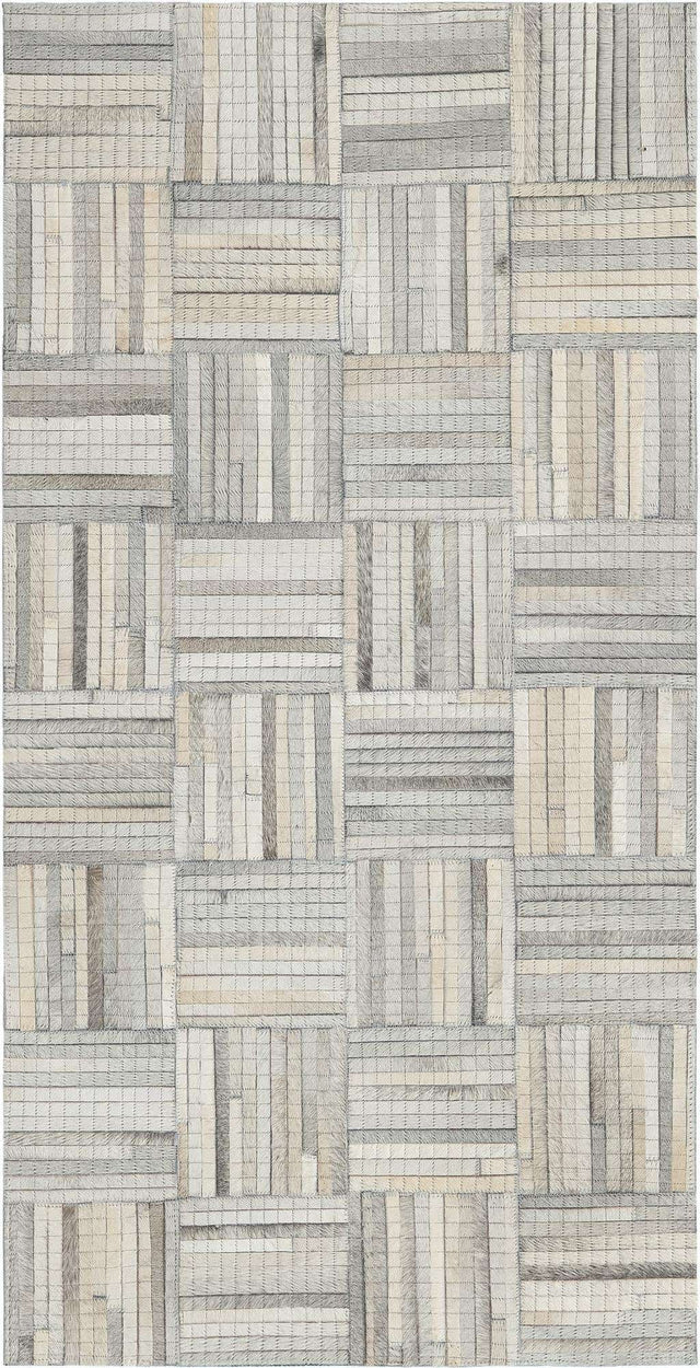 Light Brown Ivory 2' 2 x 4' 1 Cowhide Leather Runner Rug