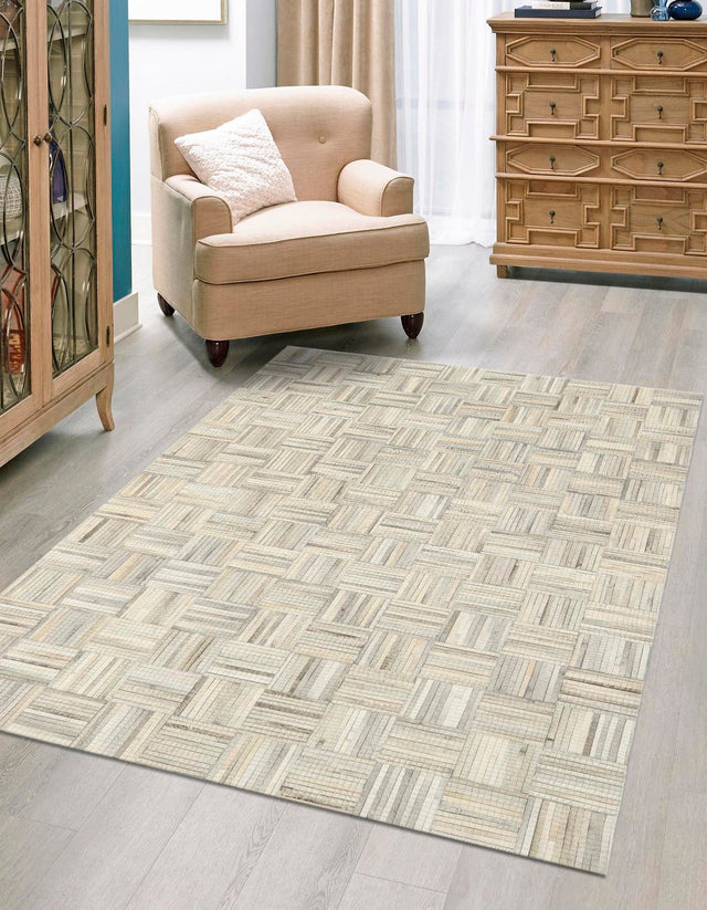 Light Brown Ivory 8' x 10' Cowhide Leather Rectangle Rug