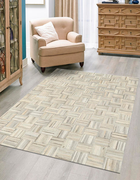 Light Brown Ivory 2' x 3' 1 Cowhide Leather Rectangle Rug