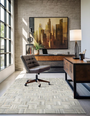 Light Brown Ivory 8' x 10' Cowhide Leather Rectangle Rug