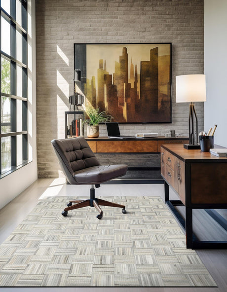 Authentic Luxury Light Brown Ivory 7' 10 x 10' Cowhide Leather Rectangle Area Rug Modern Interior Design 100% Real Natural Cowhide Carpet for Designer Home Decor for Sale at Rug Engine