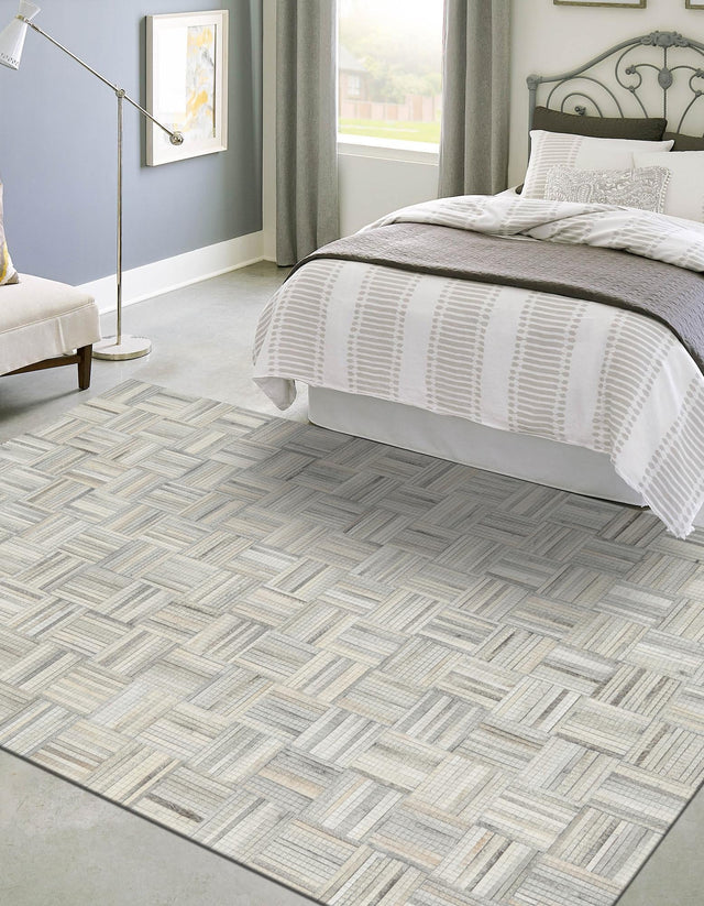 Light Brown Ivory 8' x 10' Cowhide Leather Rectangle Rug