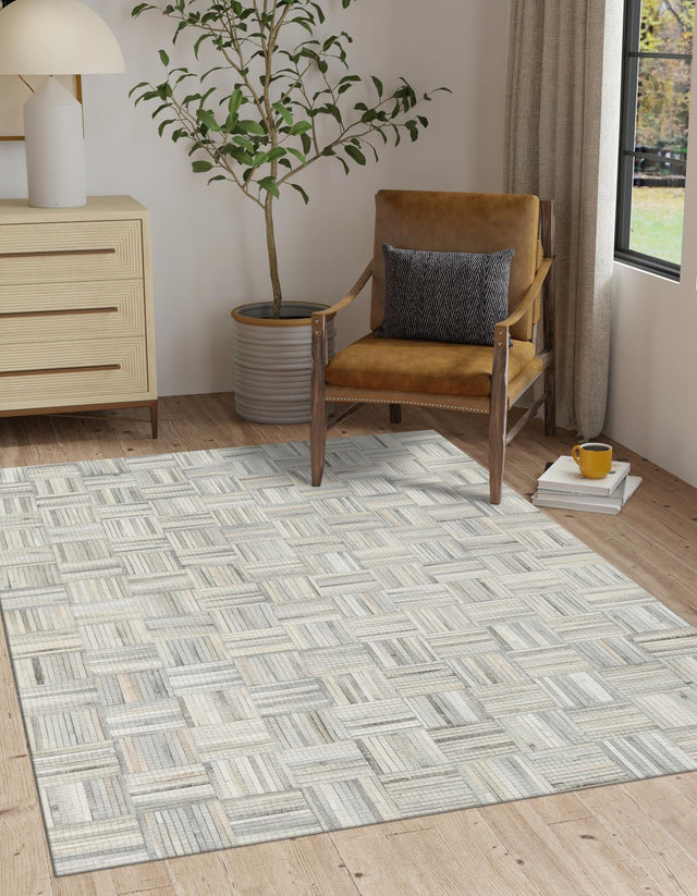 Light Brown Ivory 8' x 10' Cowhide Leather Rectangle Rug