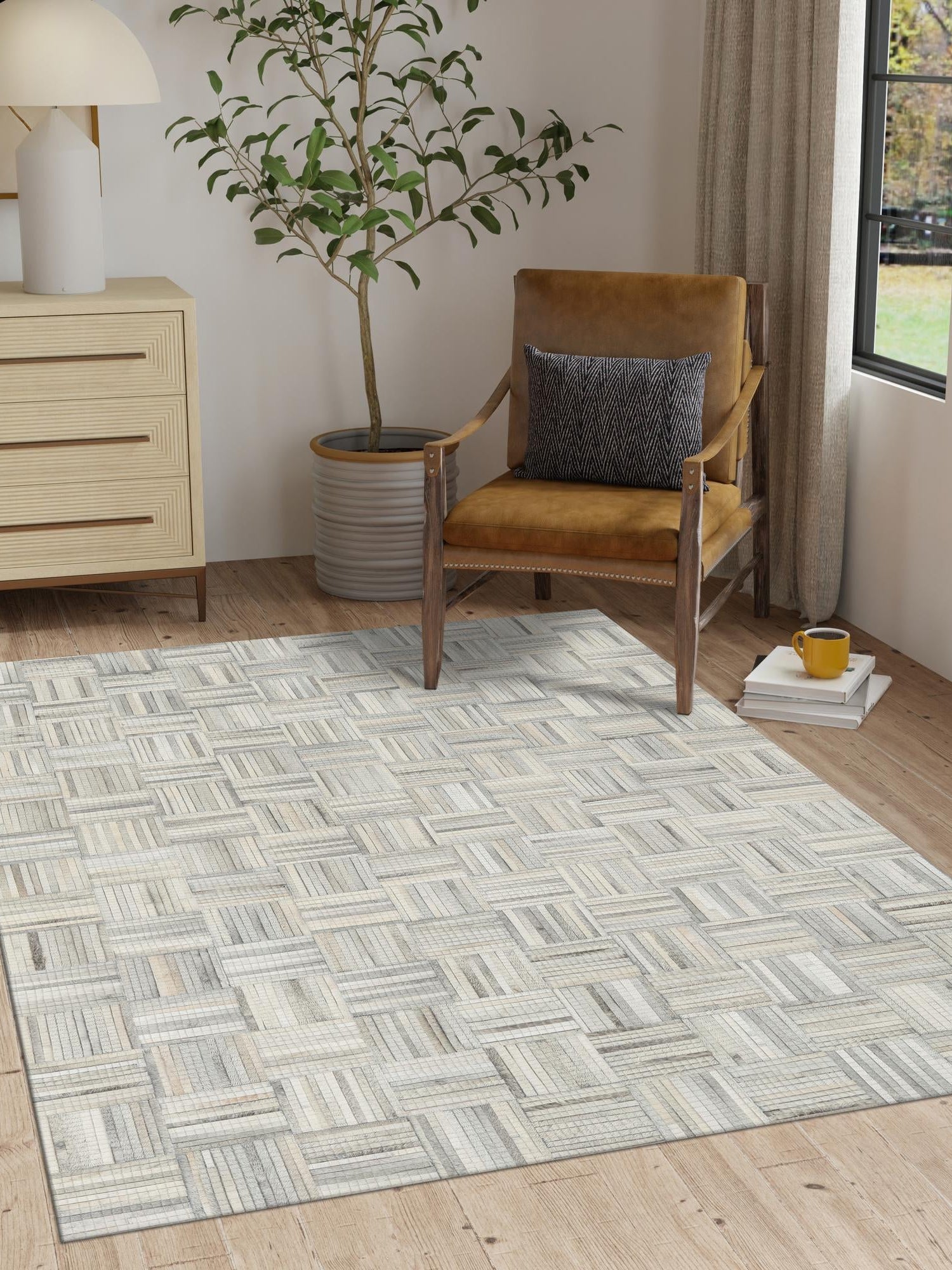 Authentic Luxury Light Brown Ivory 6' 1 x 9' Cowhide Leather Rectangle Area Rug Modern Interior Design 100% Real Natural Cowhide Carpet for Designer Home Decor for Sale at Rug Engine