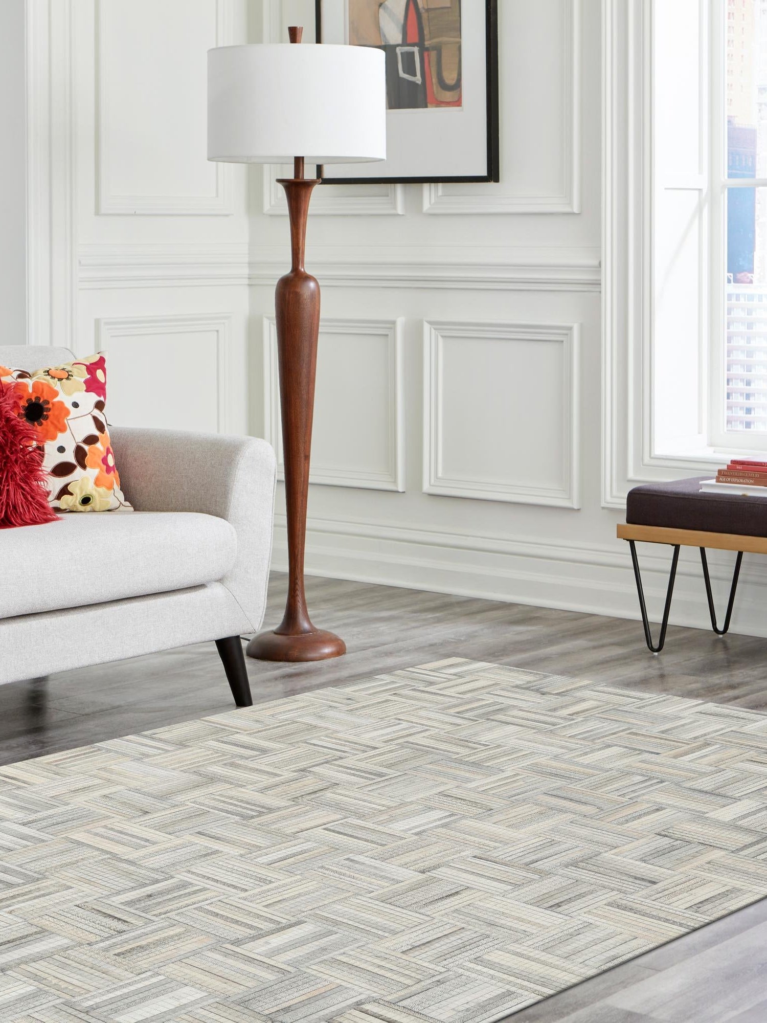 Authentic Luxury Light Brown Ivory 4' 1 x 6' 1 Cowhide Leather Rectangle Area Rug Modern Interior Design 100% Real Natural Cowhide Carpet for Designer Home Decor for Sale at Rug Engine