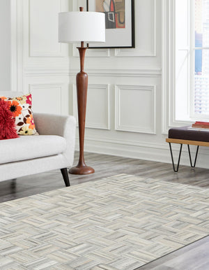 Light Brown Ivory 8' x 10' Cowhide Leather Rectangle Rug