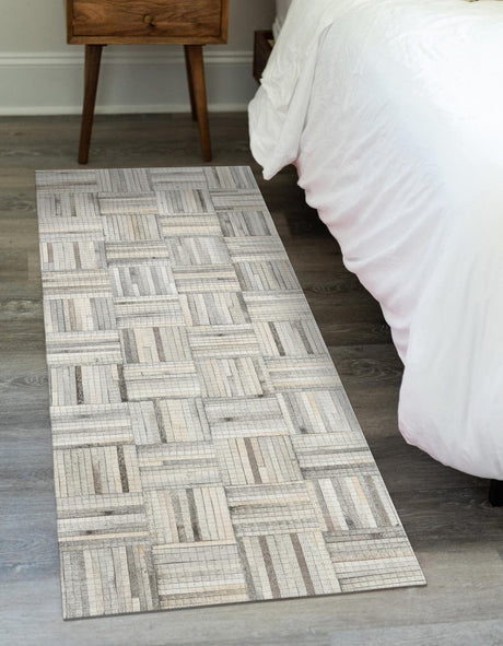 Light Brown Ivory 2' 2 x 4' 1 Cowhide Leather Runner Rug