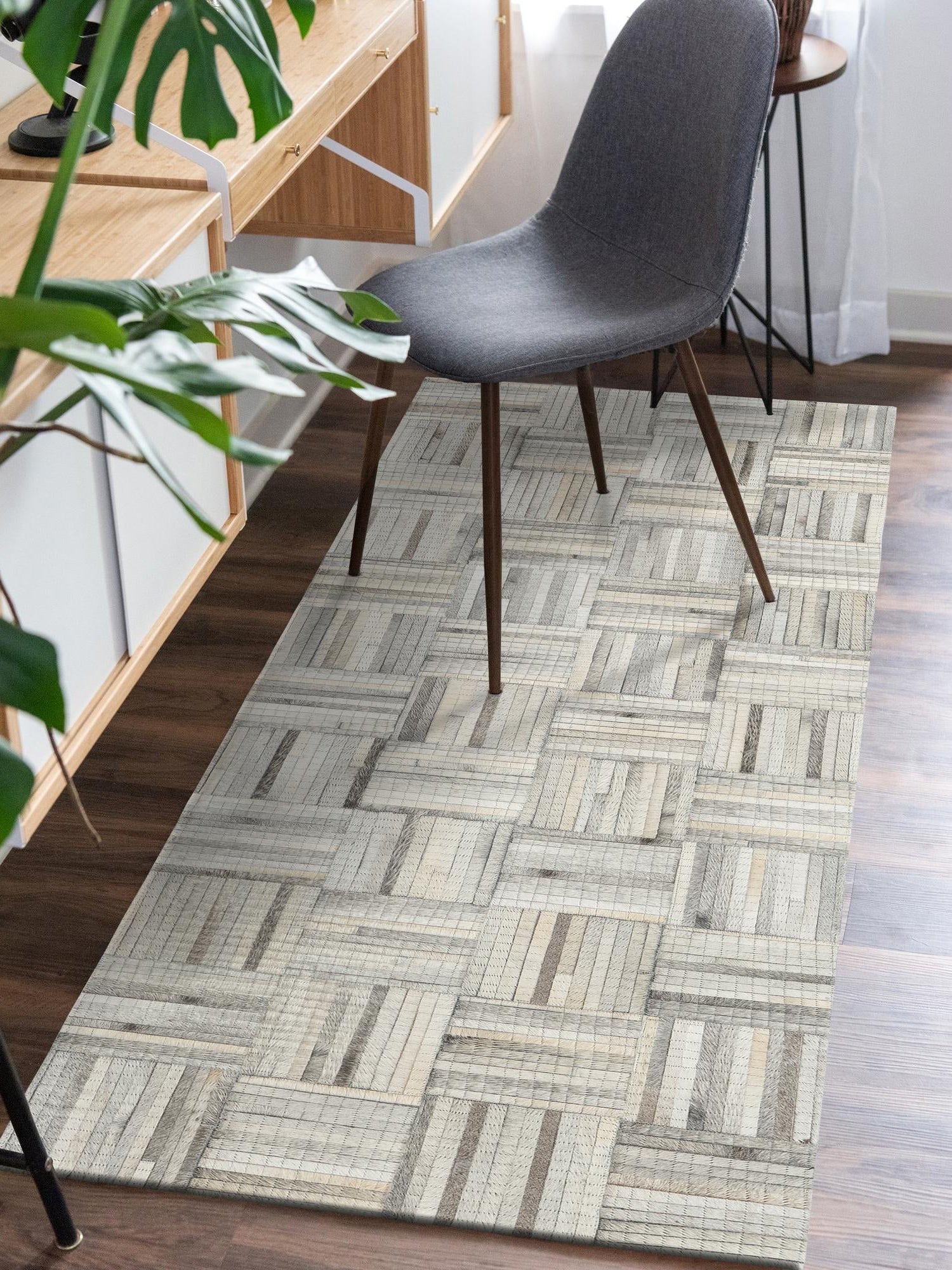 Authentic Luxury Light Brown Ivory 2' 2 x 6' 1 Cowhide Leather Runner Area Rug Modern Interior Design 100% Real Natural Cowhide Carpet for Designer Home Decor for Sale at Rug Engine