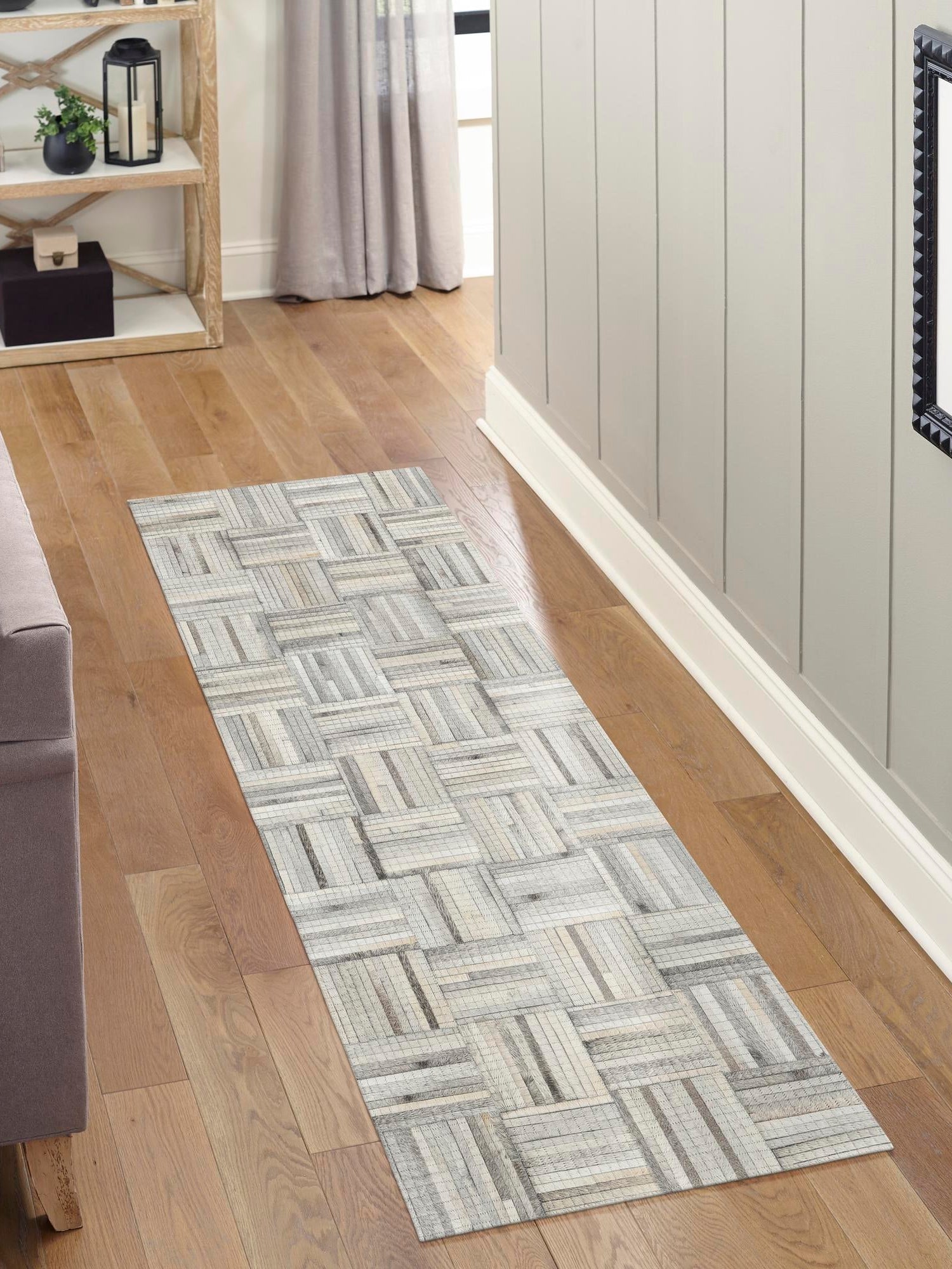 Authentic Luxury Light Brown Ivory 2' 2 x 4' 1 Cowhide Leather Runner Area Rug Modern Interior Design 100% Real Natural Cowhide Carpet for Designer Home Decor for Sale at Rug Engine