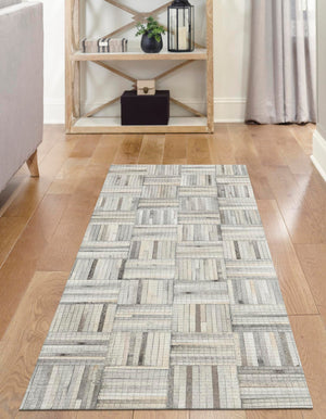 Light Brown Ivory 1' 2 x 3' 1 Cowhide Leather Runner Rug