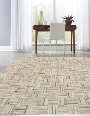 Light Brown Ivory 8' x 8' Cowhide Leather Square Rug