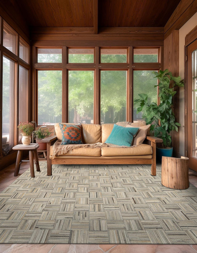 Light Brown Ivory 8' x 8' Cowhide Leather Square Rug