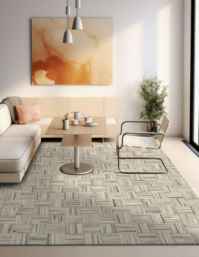 Light Brown Ivory 8' x 8' Cowhide Leather Square Rug