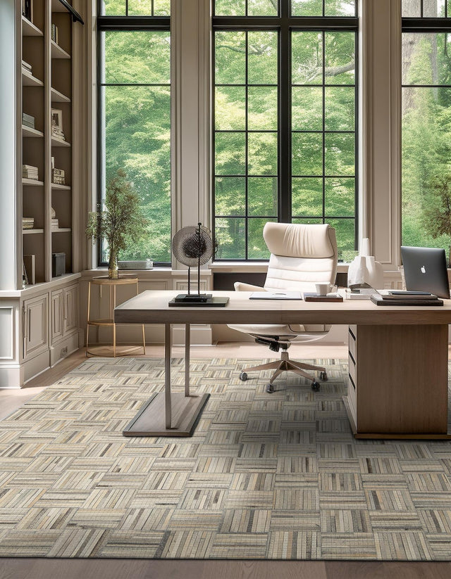 Light Brown Ivory 8' x 8' Cowhide Leather Square Rug