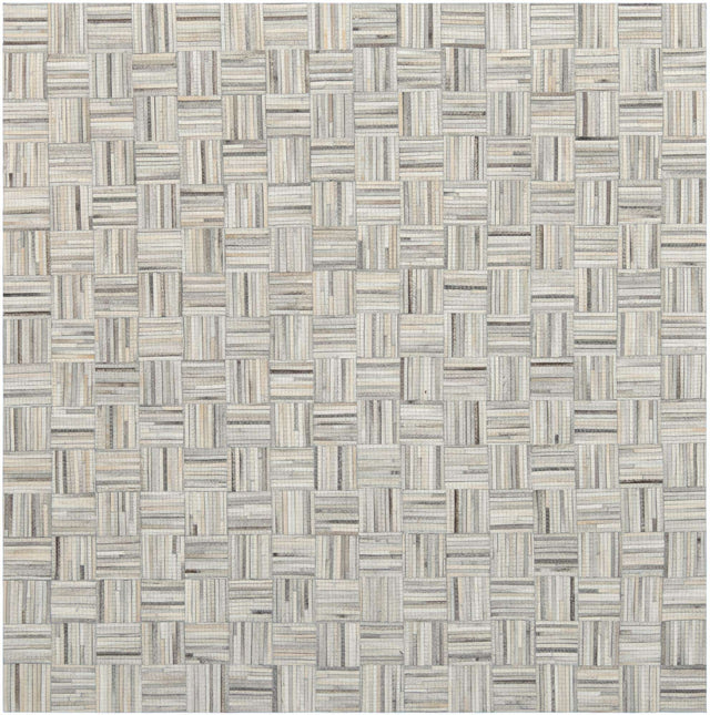 Light Brown Ivory 8' x 8' Cowhide Leather Square Rug