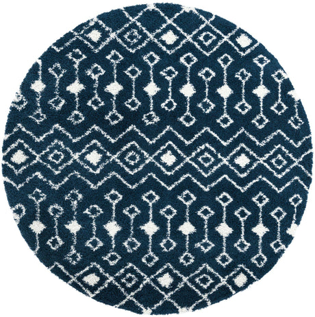 Navy Blue 10' x 10' Moroccan Trellis Shag Round Rug
