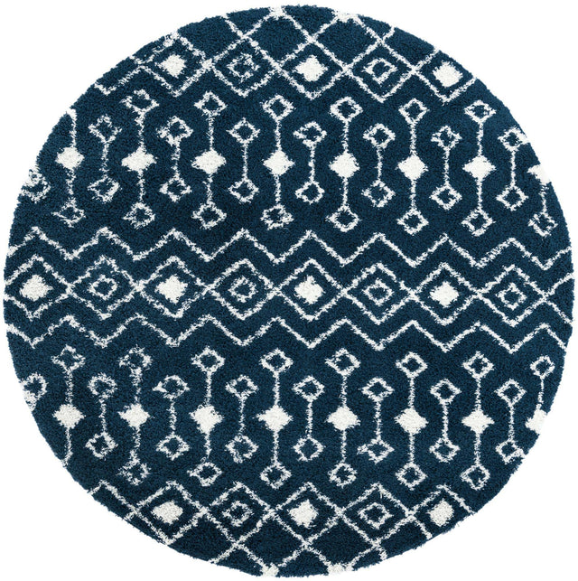 Navy Blue 10' x 10' Moroccan Trellis Shag Round Rug