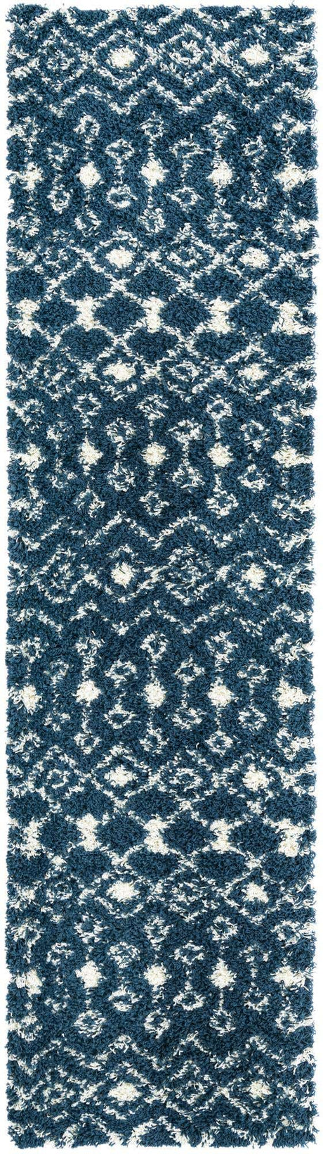 Navy Blue 3' x 10' Moroccan Trellis Shag Runner Rug