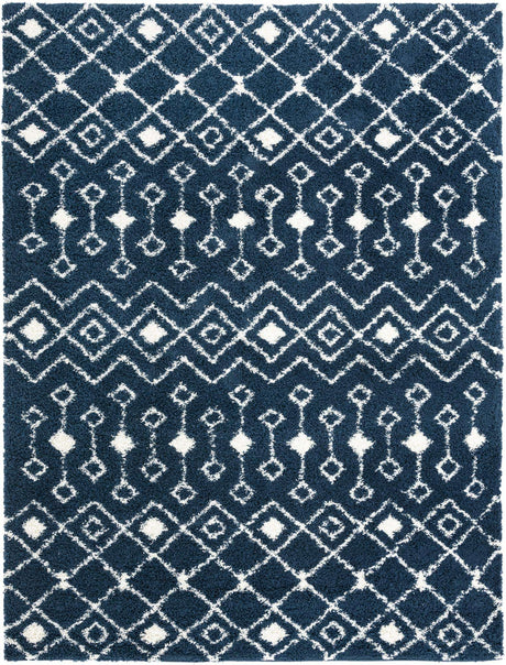 Navy Blue 10' x 13' 1 Moroccan Trellis Shag Rectangle Rug