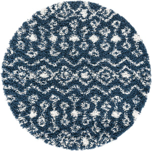 Navy Blue 3' 3 x 3' 3 Moroccan Trellis Shag Round Rug