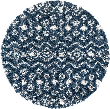 Navy Blue 3' 3 x 3' 3 Moroccan Trellis Shag Round Rug