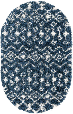 Navy Blue 3' 1 x 5' 3 Moroccan Trellis Shag Oval Area Rug Thick Soft Touch Fluffy & Plush Shaggy Pile