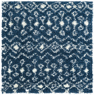 Navy Blue 4' 1 x 4' 1 Moroccan Trellis Shag Square Area Rug Thick Soft Touch Fluffy & Plush Shaggy Pile