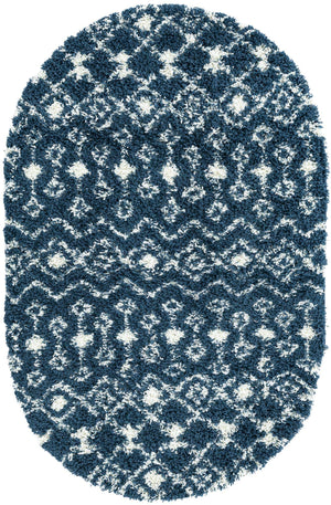 Navy Blue 4' 1 x 6' 1 Moroccan Trellis Shag Oval Rug