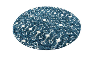 Navy Blue 5' 3 x 5' 3 Moroccan Trellis Shag Round Area Rug Thick Soft Touch Fluffy & Plush Shaggy Pile