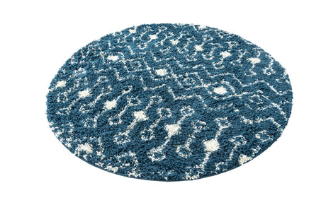Navy Blue 5' 3 x 5' 3 Moroccan Trellis Shag Round Area Rug Thick Soft Touch Fluffy & Plush Shaggy Pile 100% Polypropylene Geometric Traditional Carpet for Sale at Rug Engine