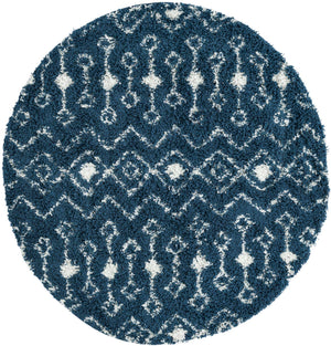 Navy Blue 5' 3 x 5' 3 Moroccan Trellis Shag Round Area Rug Thick Soft Touch Fluffy & Plush Shaggy Pile