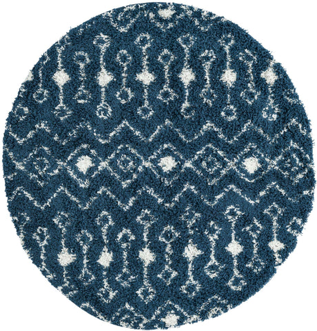Navy Blue 5' 3 x 5' 3 Moroccan Trellis Shag Round Area Rug Thick Soft Touch Fluffy & Plush Shaggy Pile