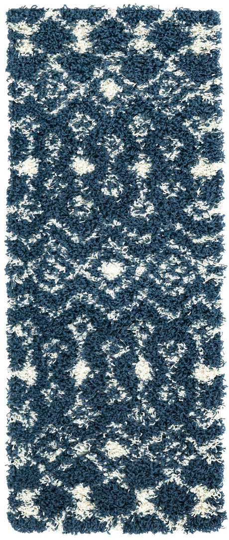 Navy Blue 2' x 5' 1 Moroccan Trellis Shag Runner Rug