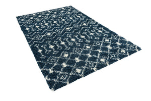 Navy Blue 5' 3 x 8' Moroccan Trellis Shag Rectangle Area Rug Thick Soft Touch Fluffy & Plush Shaggy Pile