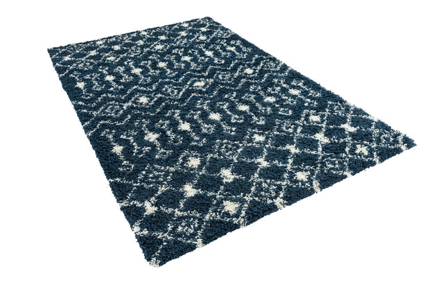 Navy Blue 5' 3 x 8' Moroccan Trellis Shag Rectangle Area Rug Thick Soft Touch Fluffy & Plush Shaggy Pile