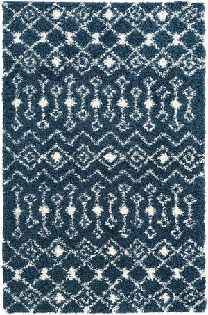 Navy Blue 5' 3 x 8' Moroccan Trellis Shag Rectangle Area Rug Thick Soft Touch Fluffy & Plush Shaggy Pile