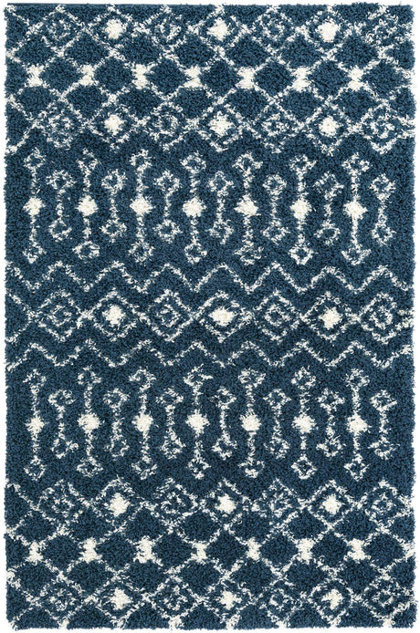 Navy Blue 5' 3 x 8' Moroccan Trellis Shag Rectangle Area Rug Thick Soft Touch Fluffy & Plush Shaggy Pile