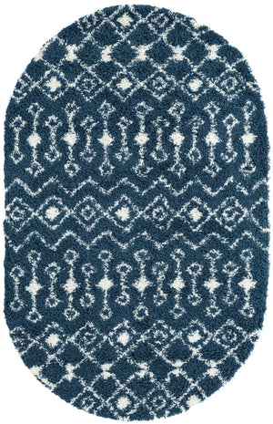 Navy Blue 5' 3 x 8' Moroccan Trellis Shag Oval Rug