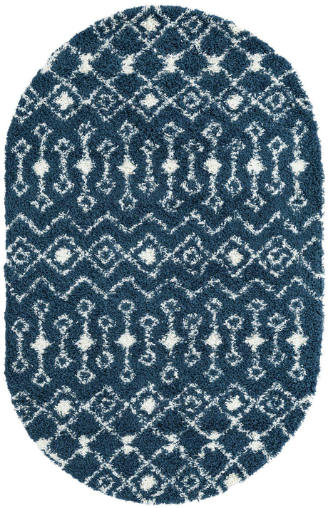 Navy Blue 5' 3 x 8' Moroccan Trellis Shag Oval Rug