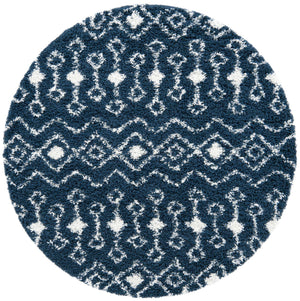 Navy Blue 6' 1 x 6' 1 Moroccan Trellis Shag Round Rug