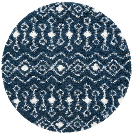 Navy Blue 6' 1 x 6' 1 Moroccan Trellis Shag Round Rug