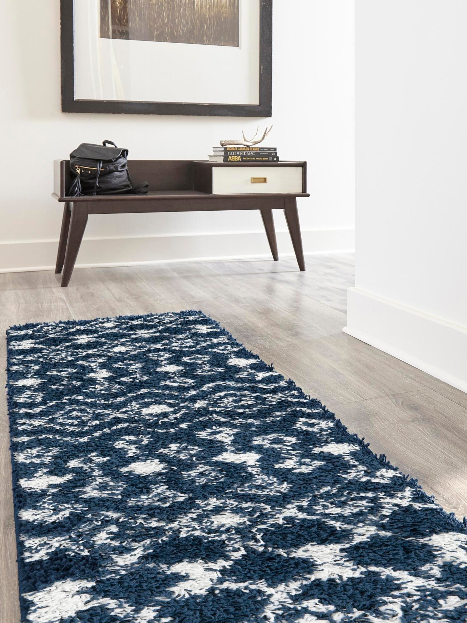 Navy Blue 2' 7 x 12' Moroccan Trellis Shag Runner Area Rug Thick Soft Touch Fluffy & Plush Shaggy Pile 100% Polypropylene Geometric Traditional Carpet for Sale at Rug Engine